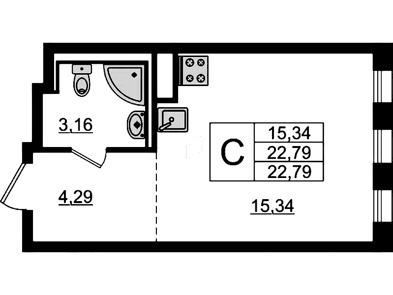 Квартира студия 22.79 м², 5/12 эт., ЖК «Новые Лаврики»